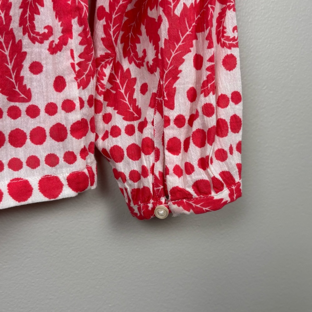 Boden Top Womens Size 4 Red/Orange White‎ Paisley Tassel Cotton Blouse - Picture 6 of 9
